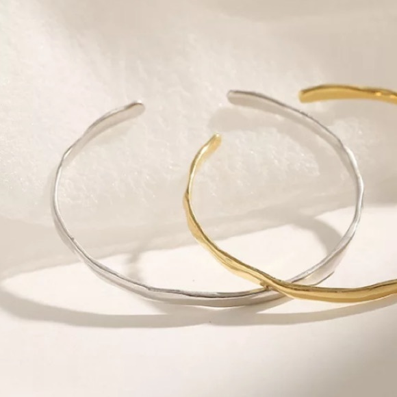 Sterling Silver Adjustable Textured High Polished Cuff Bracelet - Picture 2 of 2